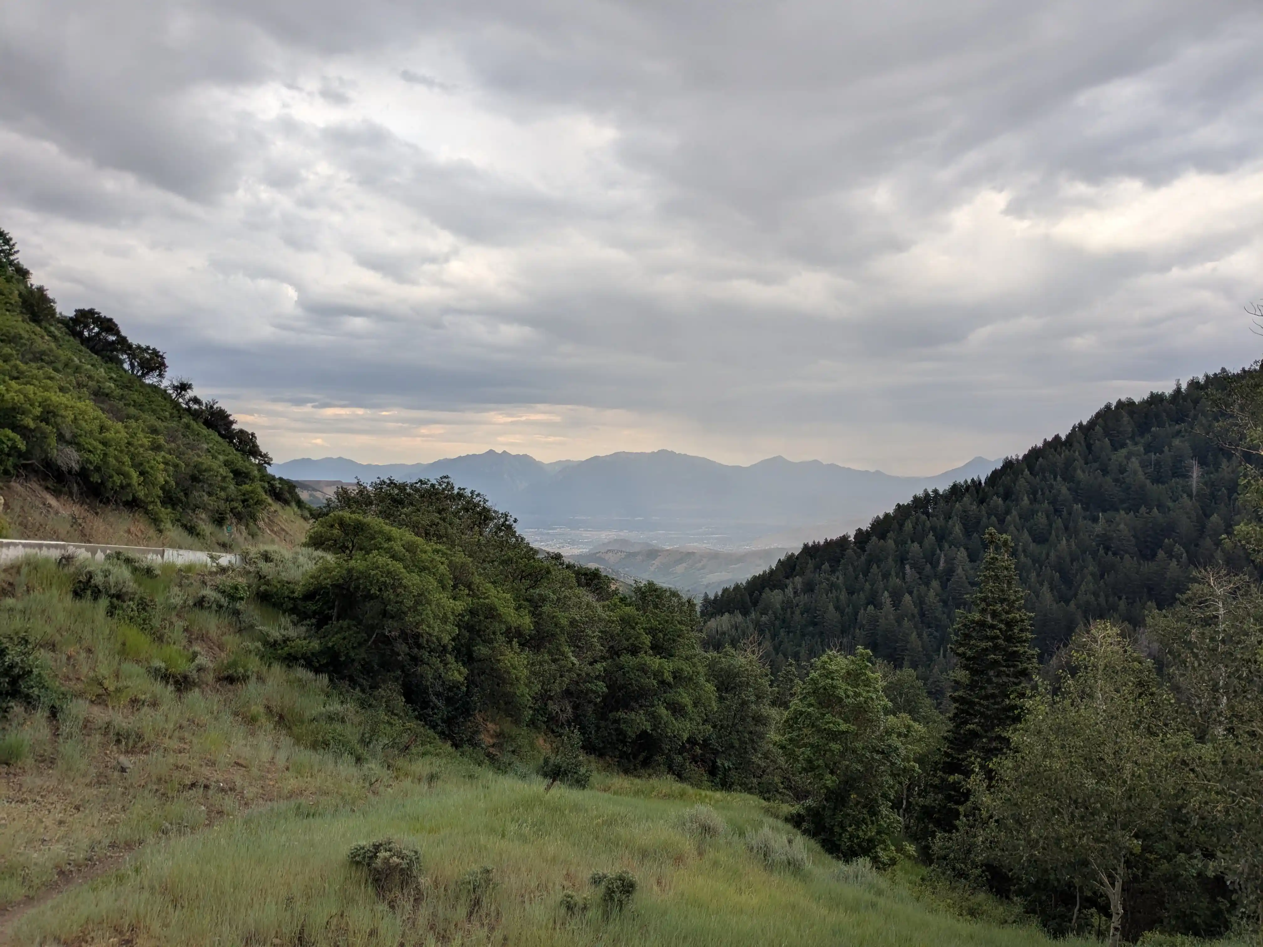 The Salt Lake Valley while its cloudy, as seen from the top of Butterfield Canyon.